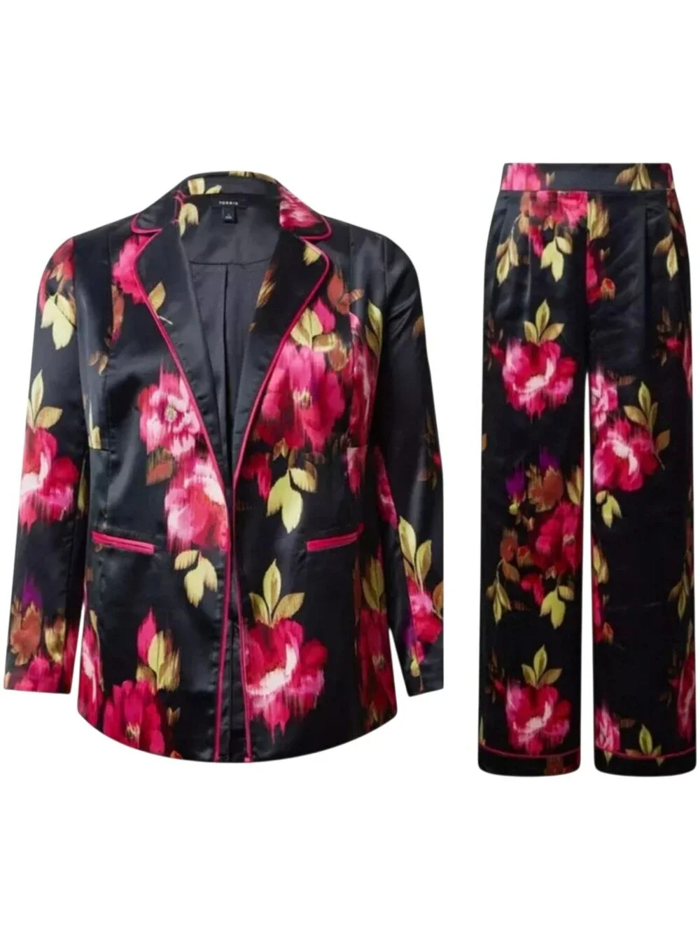 Torrid Floral Satin Cottagecore Relaxed Blazer- Wide Leg High Rise Pant Set L/1X